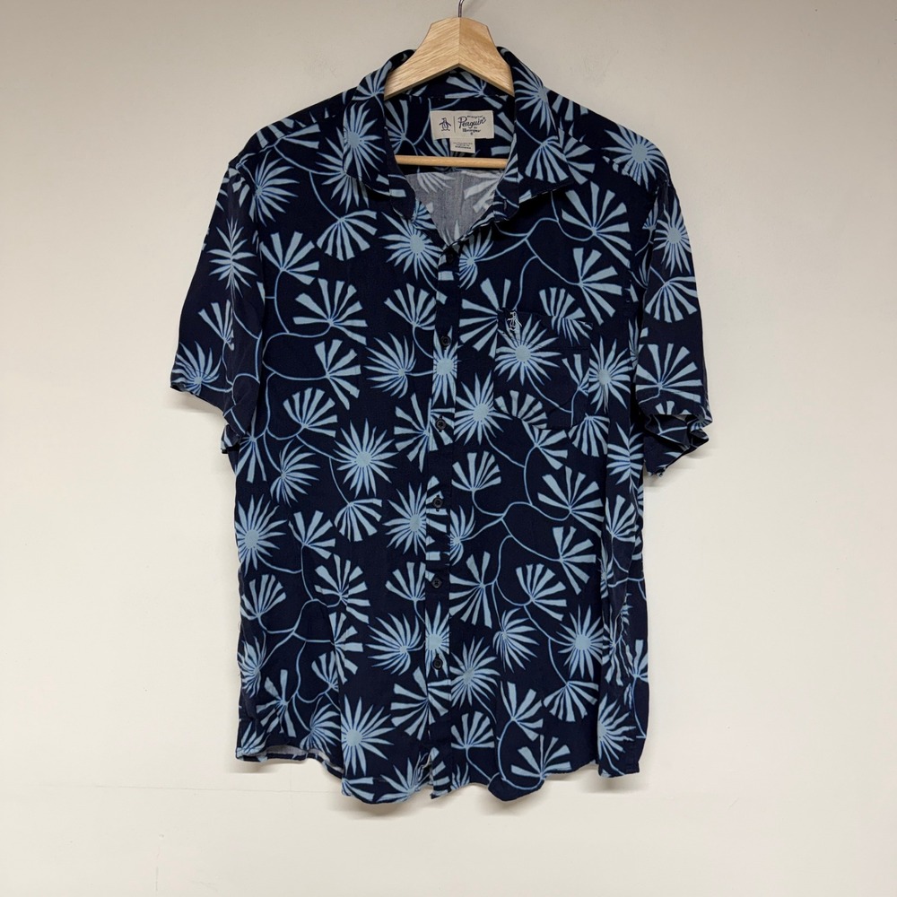 Original Penguin Men Size XL Floral Print Shirt Viscose Short Sleeve Button Down